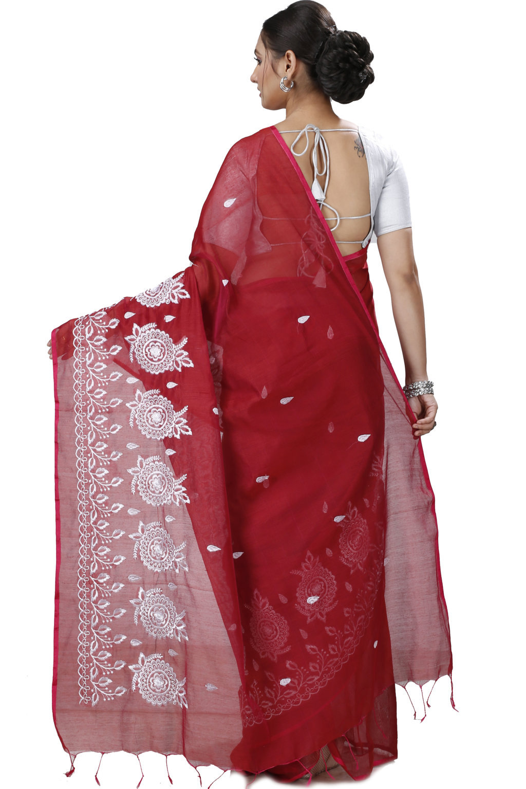 Marun Blended Cotton Tabu Hand Loom Saree (1240)